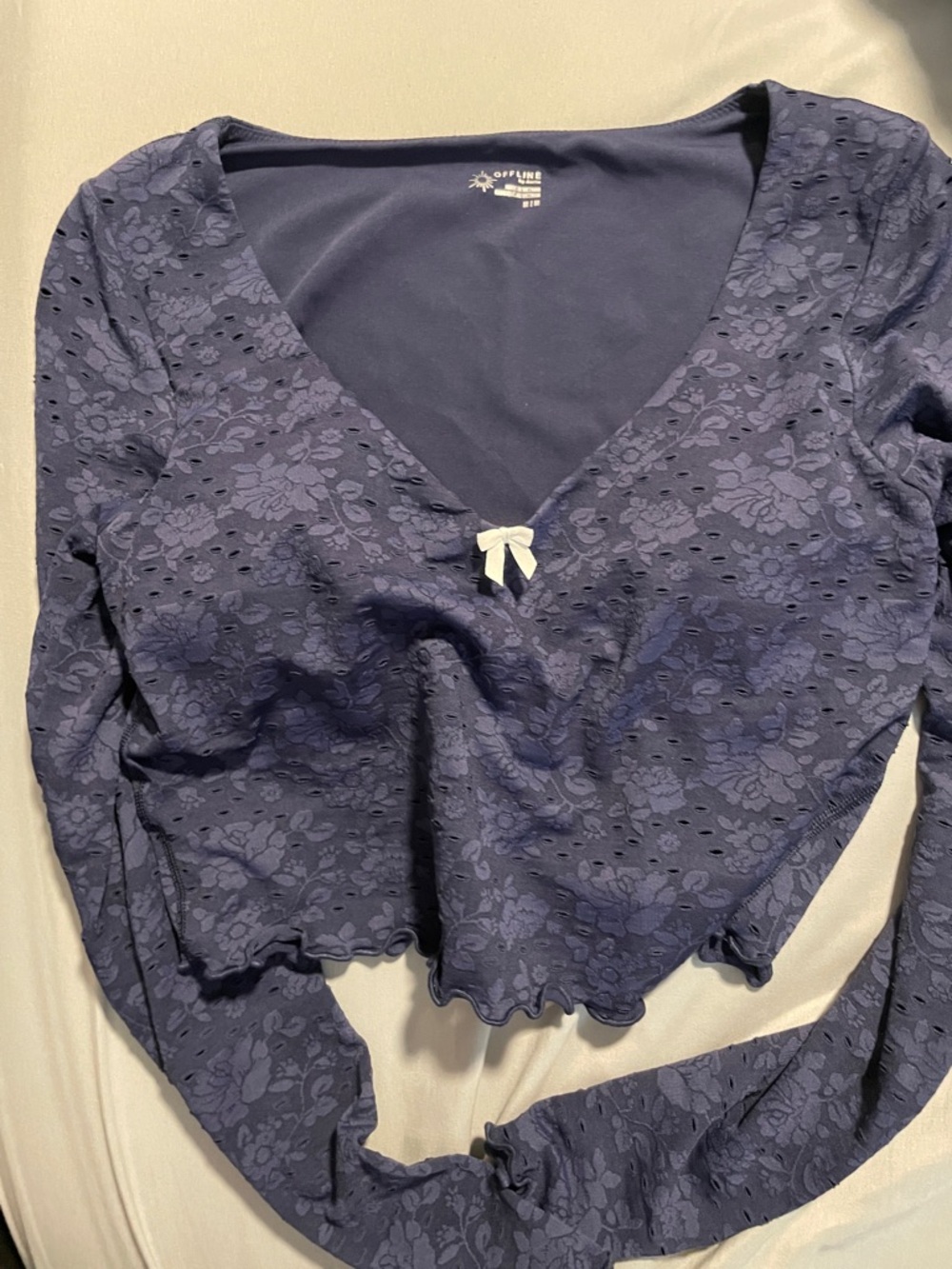 Aerie Navy Floral Lace V-Neck Feminine Soft Girl